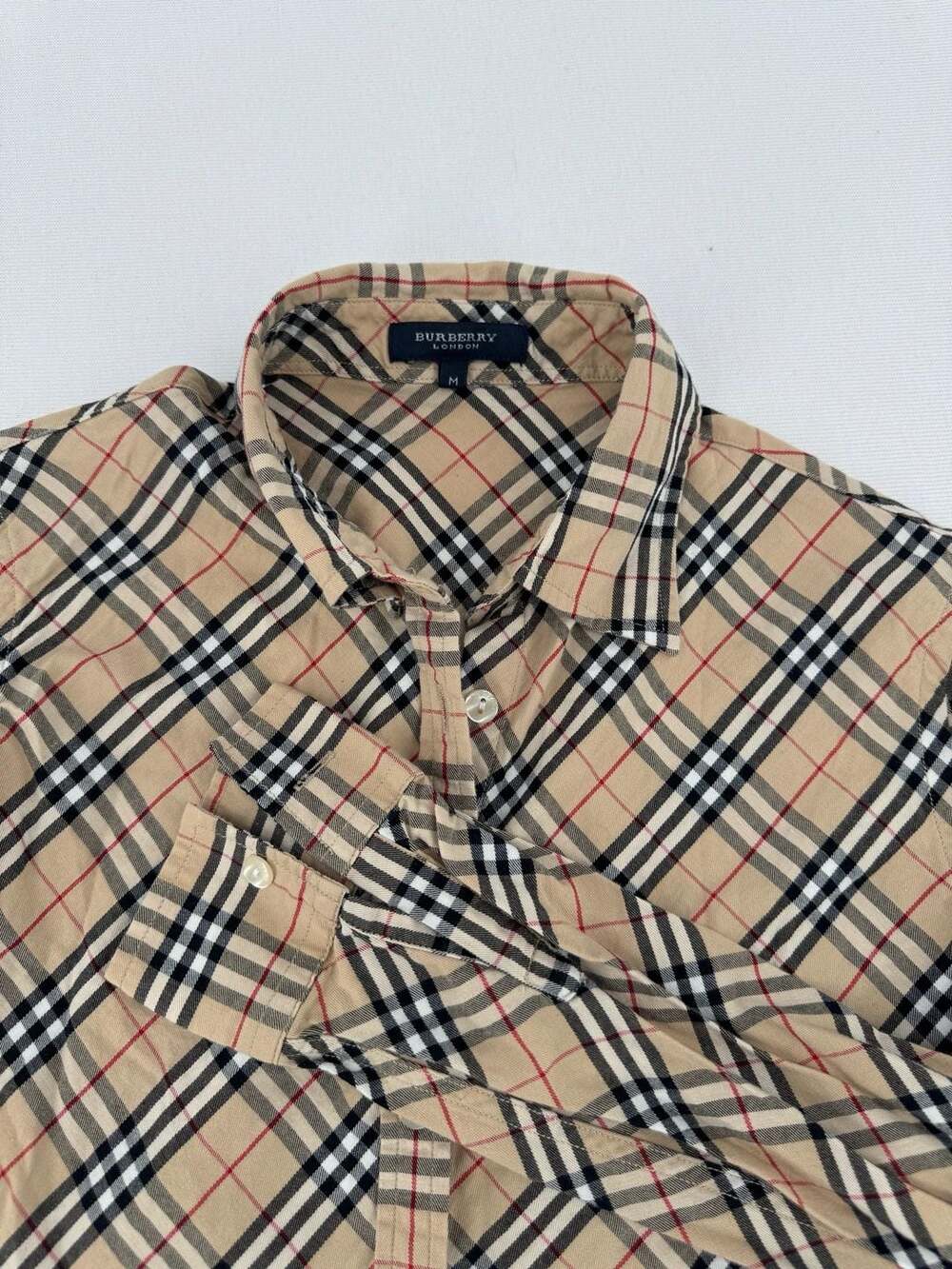 Burberry London Nova Check Long Sleeve Shirt Size M Beige Nova Check